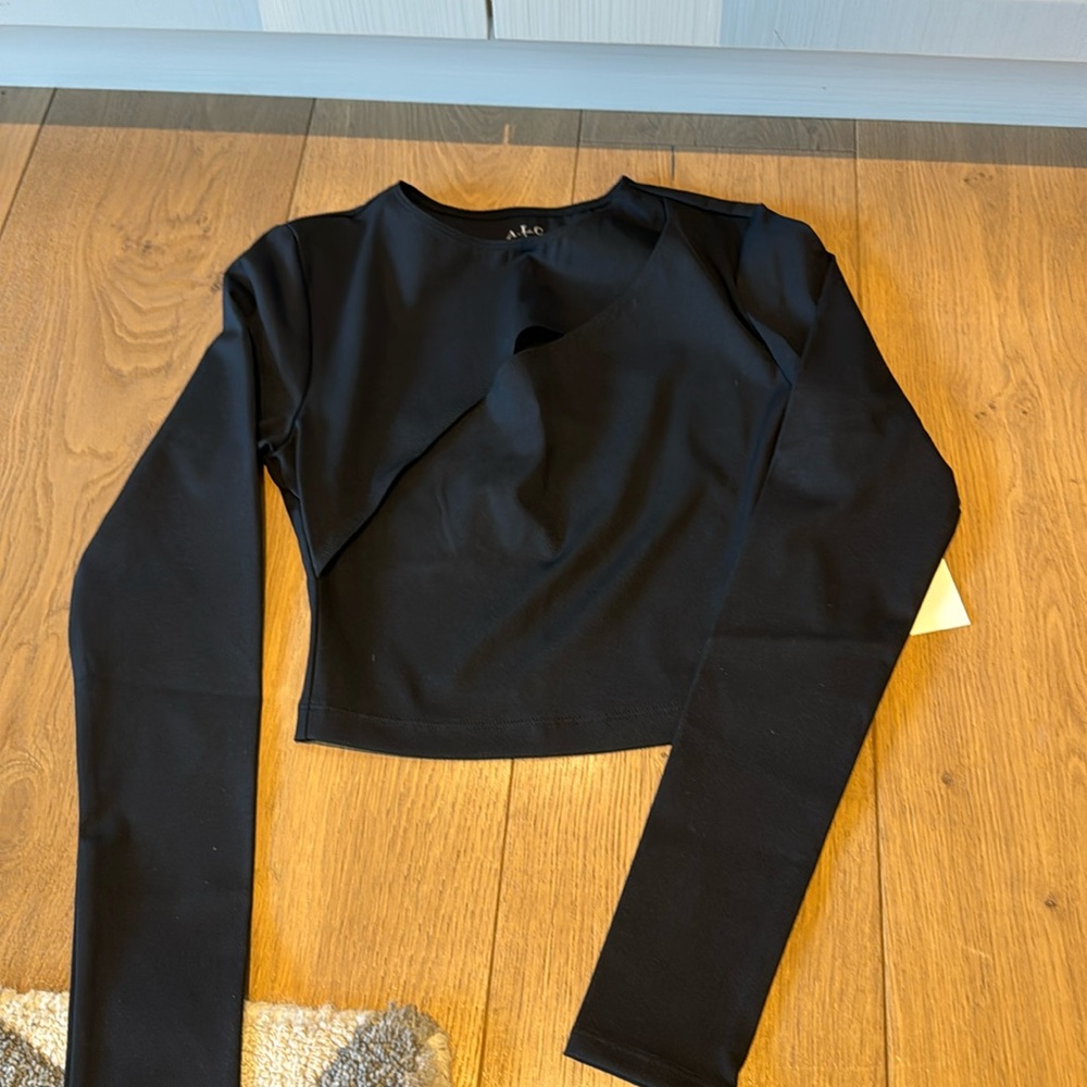 ALC X Bandier cropped black long sleeve top with cutout